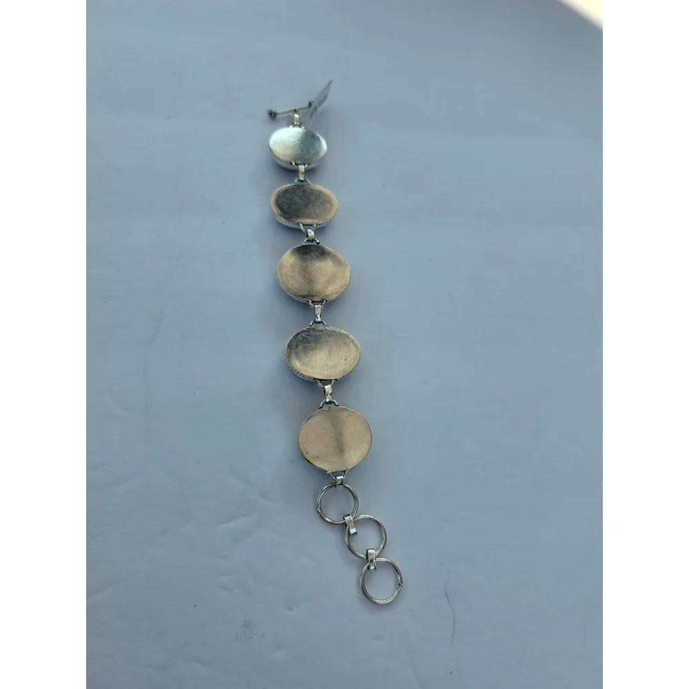 Baltic Amber Cognac Oval Cabochon Silver Tone Link Bracelet Adjustable 9 Inch